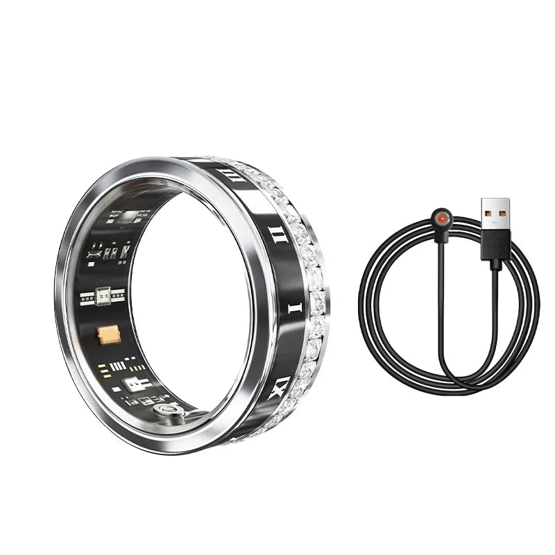 Diamond Smart Ring Titanium Steel Band for Men and Women Bluetooth Waterproof Step Sleep Heart Rate Monitor Wedding Ring Jewelry