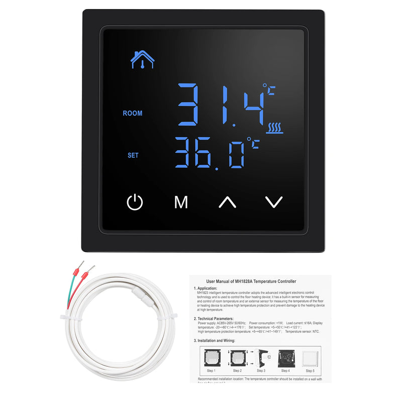 MH-1828 Smart Thermostat 16A Floor Heating Temperature Controller with LED Touch Screen 85-265V Electric Heating Control