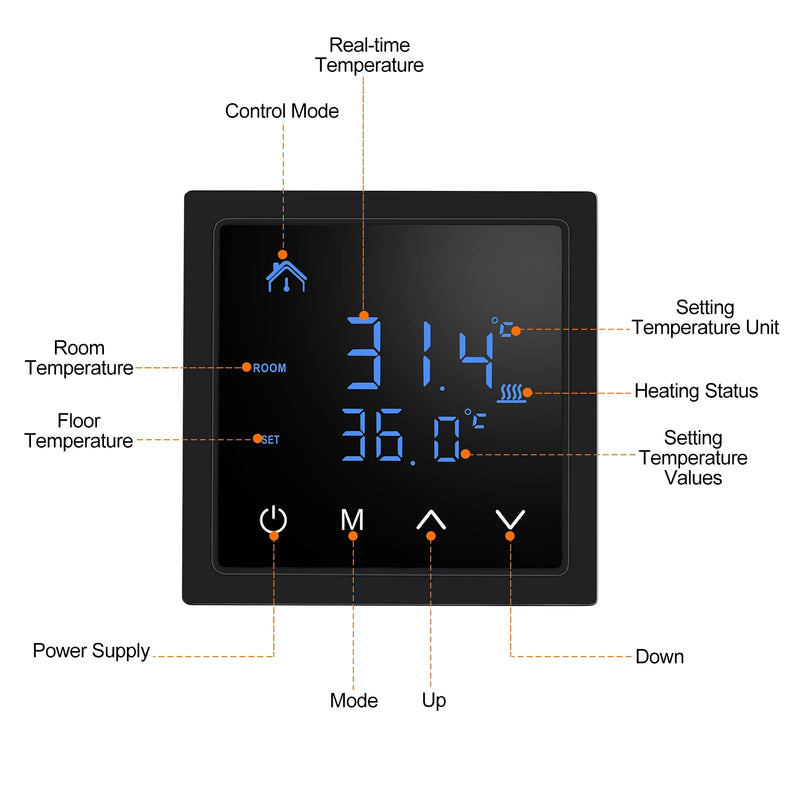 MH-1828 Smart Thermostat 16A Floor Heating Temperature Controller with LED Touch Screen 85-265V Electric Heating Control