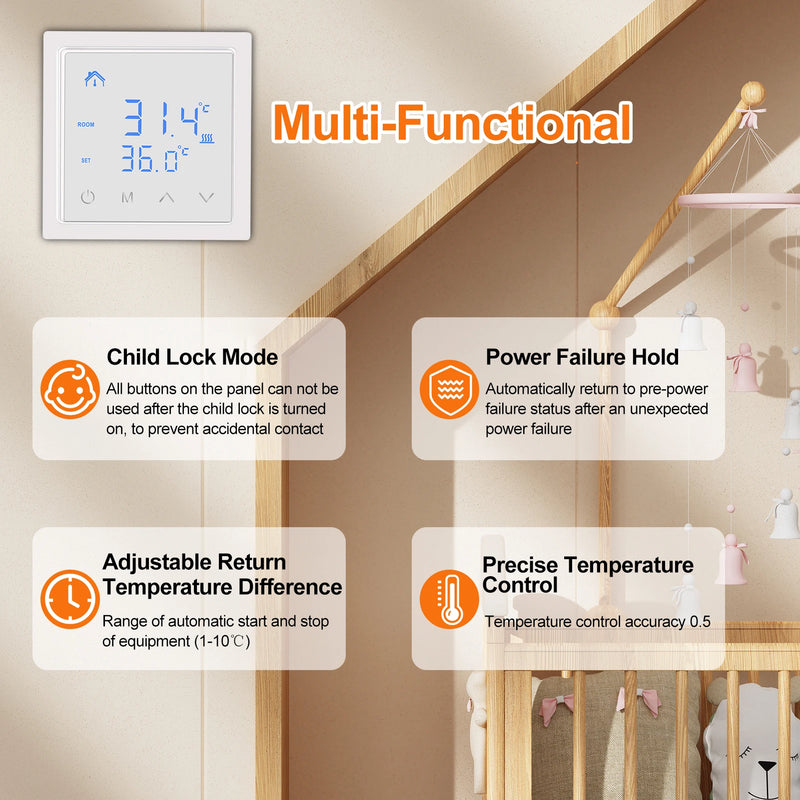 MH-1828 Smart Thermostat 16A Floor Heating Temperature Controller with LED Touch Screen 85-265V Electric Heating Control