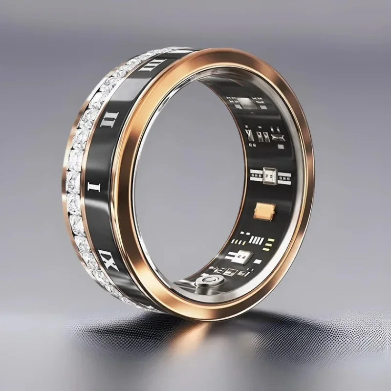 Diamond Smart Ring Titanium Steel Band for Men and Women Bluetooth Waterproof Step Sleep Heart Rate Monitor Wedding Ring Jewelry