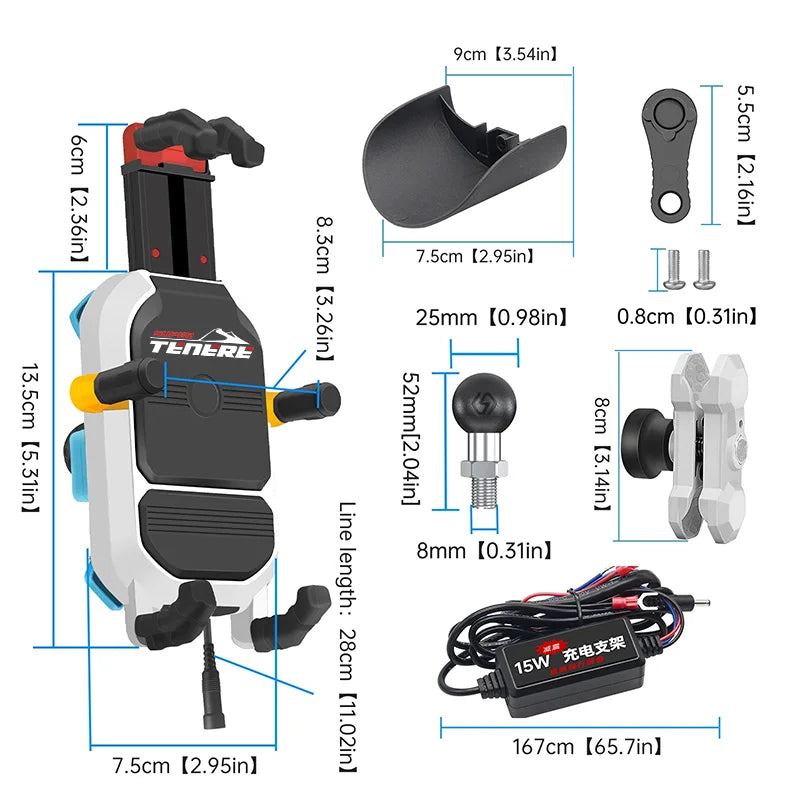 15W Wireless Charging Motorcycle Phone Holder Fast Charger for YAMAHA Super Tenere Tenere700 Tenere1200 Tenere 700 1200