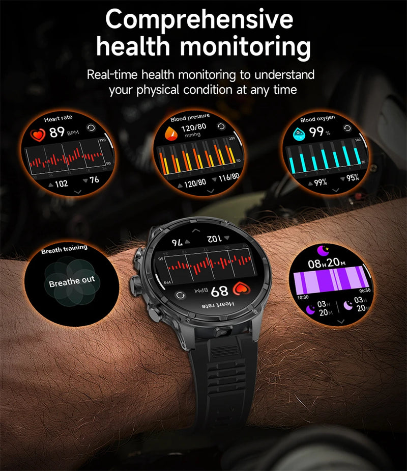 LIGE Men Smart Watch 710mAh Large Battery LED Flashlight Watches 1.85'' HD Screen Bluetooth Call Military Sports Smartwatch Man