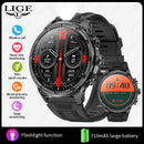 LIGE Men Smart Watch 710mAh Large Battery LED Flashlight Watches 1.85'' HD Screen Bluetooth Call Military Sports Smartwatch Man