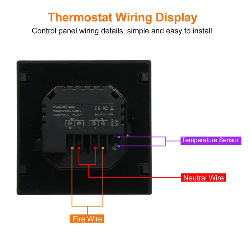MH-1828 Smart Thermostat 16A Floor Heating Temperature Controller with LED Touch Screen 85-265V Electric Heating Control