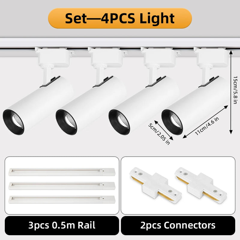 Brightness Control LED Track Light COB Ceiling Lamps 20W Rail Lighting System For Clothing Store Kitchen Smart Home Living Room