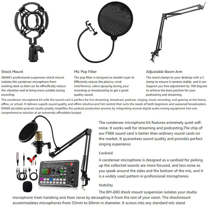 Hot sale 2024 new certified F998 sound card bm800 cantilever suit capacitance mic suit accompaniment podcasting