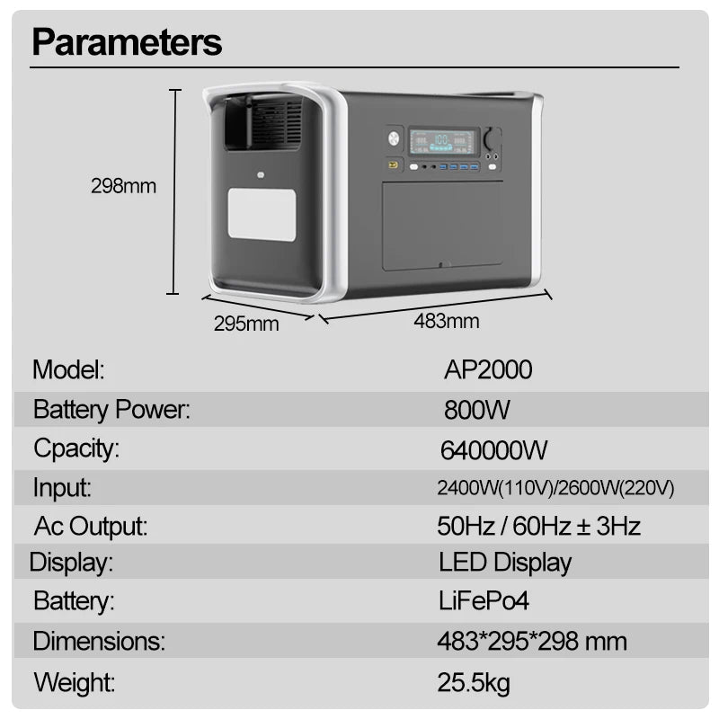 High Power Station 1800W 2600W Camping Portable Power Station 2048WH Solar Generator LiFePo4 Battery 110V 220V Outdoor Emergency