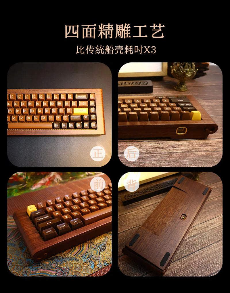 ECHOME Walnut Mechanical Keyboard Kit 68key Wireless Tri-Mode Hot Swap RGB Backlight Custom Wooden Gaming Keyboard for PC Laptop