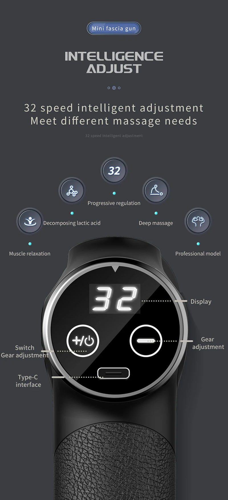 Massage Gun 32 Speed Deep Tissue Body Neck Back Foot Muscle Electric Massager Pistol Exercise Relaxation Pain Relief Massagers