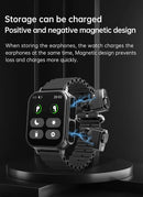 2025 Waterproof SmartWatch Heart Rate Bluetooth Call Music Playback TWS Earphones 2-In-1 Pedometer Sports Watch
