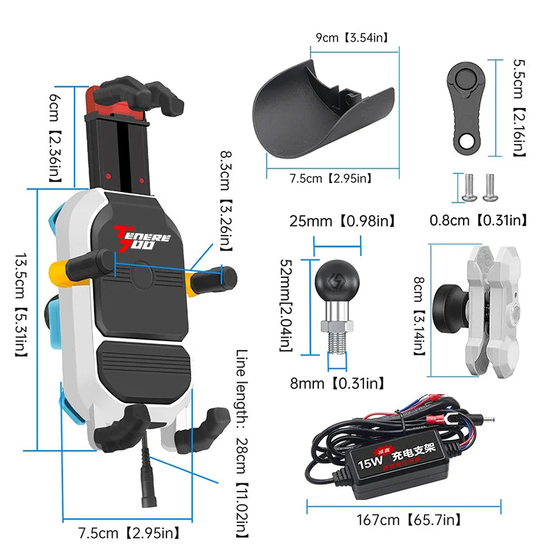15W Wireless Charging Motorcycle Phone Holder Fast Charger for YAMAHA Super Tenere Tenere700 Tenere1200 Tenere 700 1200