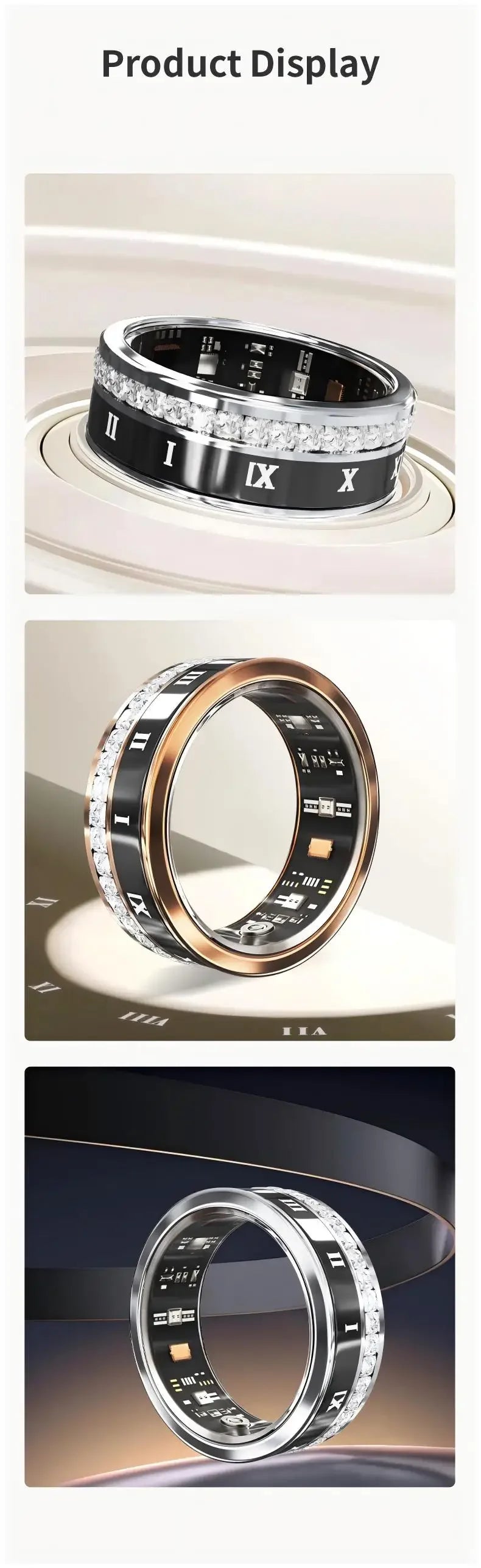 Diamond Smart Ring Titanium Steel Band for Men and Women Bluetooth Waterproof Step Sleep Heart Rate Monitor Wedding Ring Jewelry