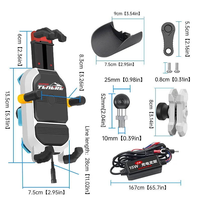 15W Wireless Charging Motorcycle Phone Holder Fast Charger for YAMAHA Super Tenere Tenere700 Tenere1200 Tenere 700 1200