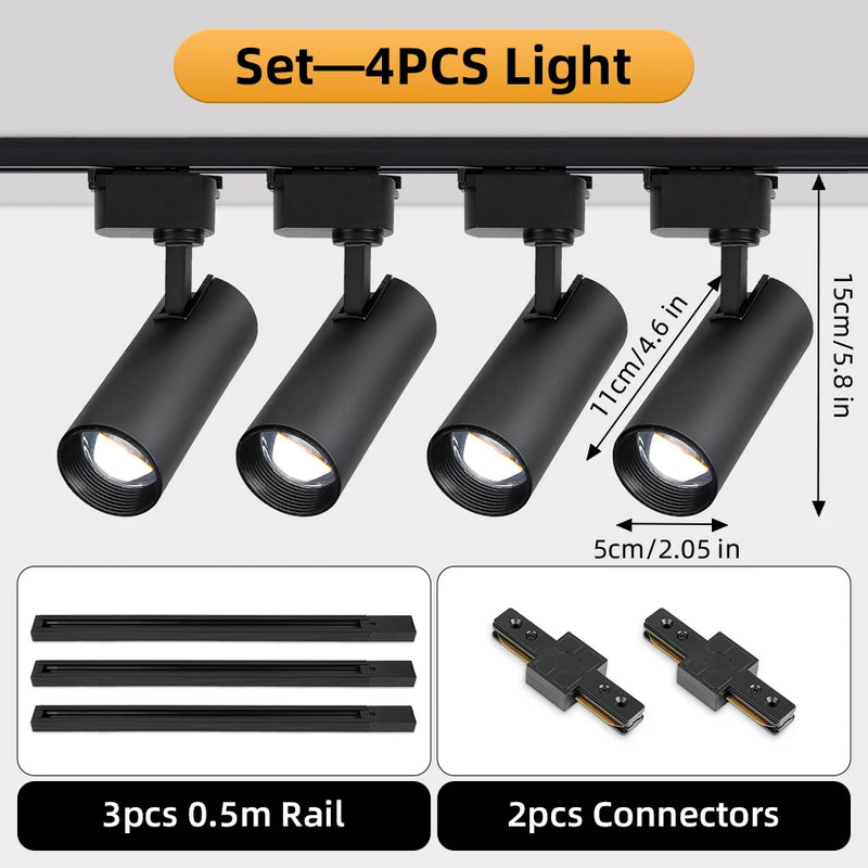 Brightness Control LED Track Light COB Ceiling Lamps 20W Rail Lighting System For Clothing Store Kitchen Smart Home Living Room