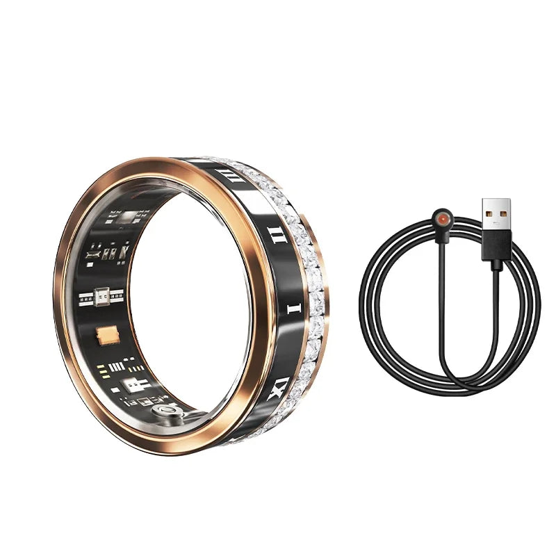 Diamond Smart Ring Titanium Steel Band for Men and Women Bluetooth Waterproof Step Sleep Heart Rate Monitor Wedding Ring Jewelry