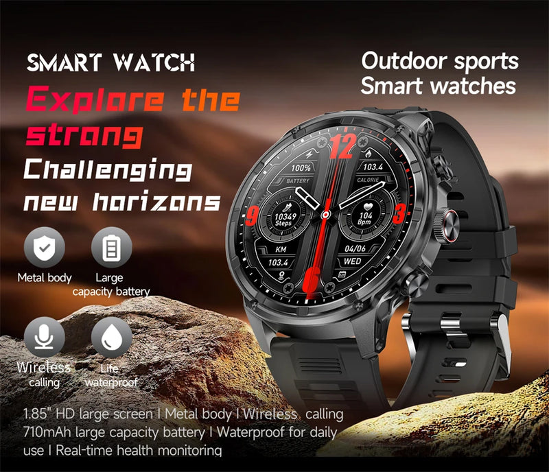LIGE Men Smart Watch 710mAh Large Battery LED Flashlight Watches 1.85'' HD Screen Bluetooth Call Military Sports Smartwatch Man