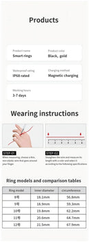 Diamond Smart Ring Titanium Steel Band for Men and Women Bluetooth Waterproof Step Sleep Heart Rate Monitor Wedding Ring Jewelry