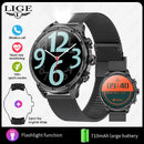 LIGE Men Smart Watch 710mAh Large Battery LED Flashlight Watches 1.85'' HD Screen Bluetooth Call Military Sports Smartwatch Man