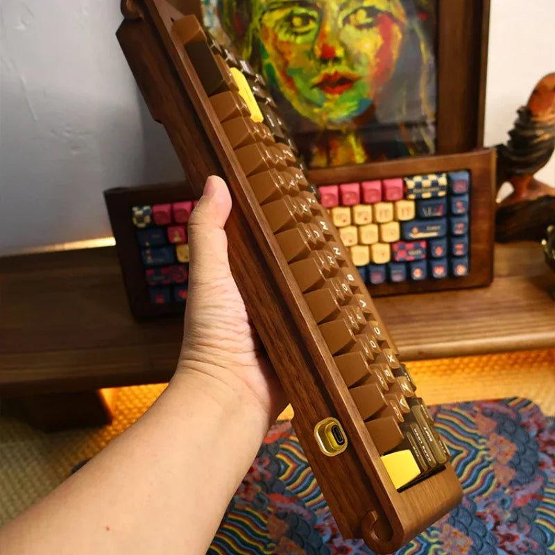 ECHOME Walnut Mechanical Keyboard Kit 68key Wireless Tri-Mode Hot Swap RGB Backlight Custom Wooden Gaming Keyboard for PC Laptop