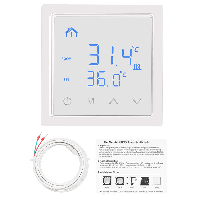 MH-1828 Smart Thermostat 16A Floor Heating Temperature Controller with LED Touch Screen 85-265V Electric Heating Control