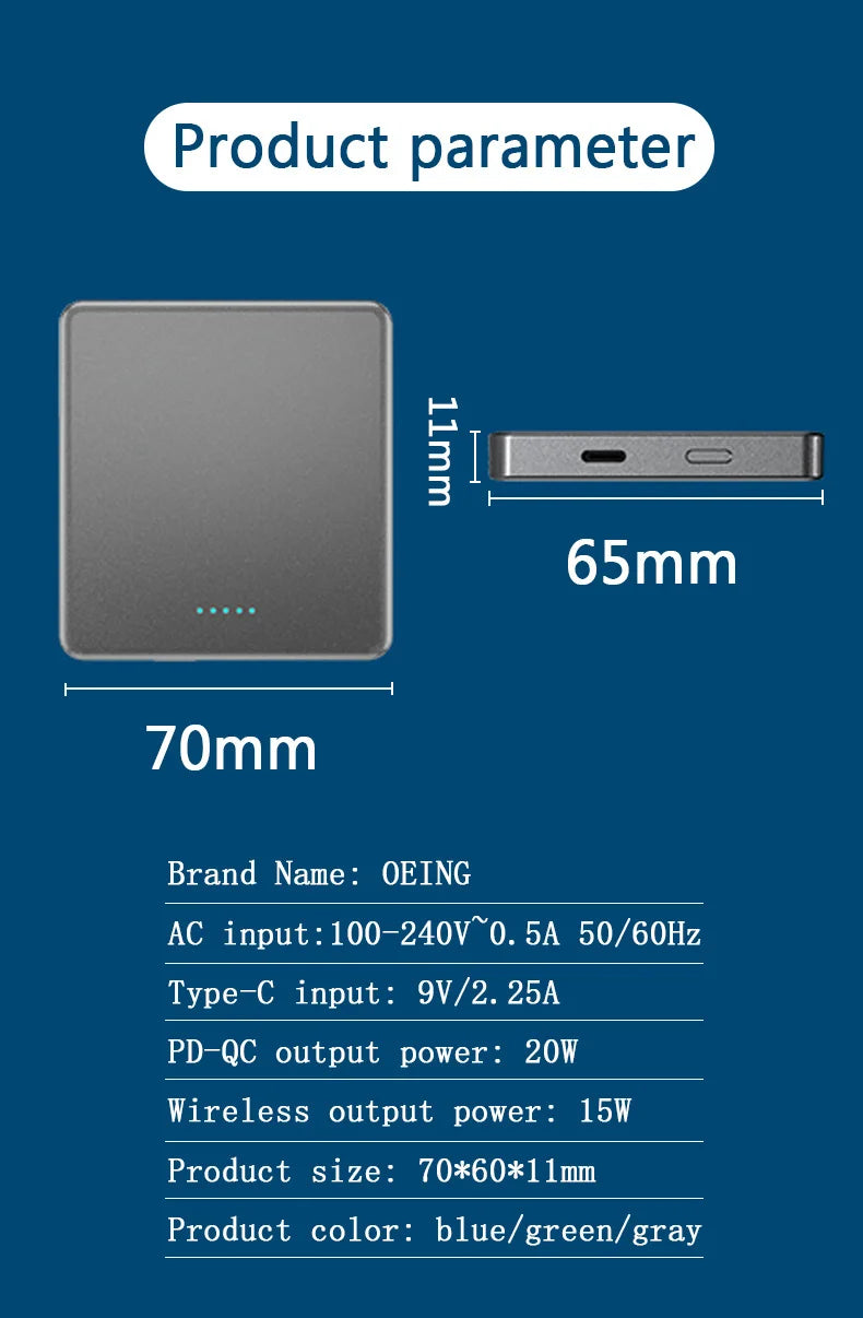 20W 10000mAh Macsafe Power Bank Magnetic Power Bank External Spare Battery For iPhone 15 14 13 12 Pro Max Wireless Power Banks