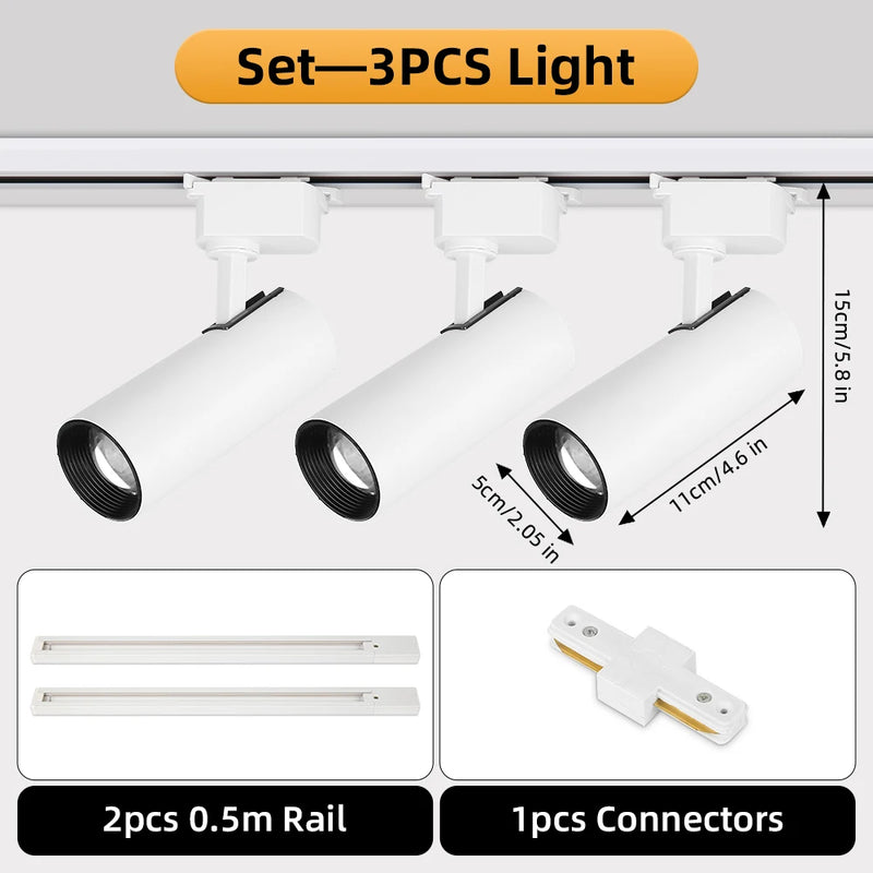 Brightness Control LED Track Light COB Ceiling Lamps 20W Rail Lighting System For Clothing Store Kitchen Smart Home Living Room